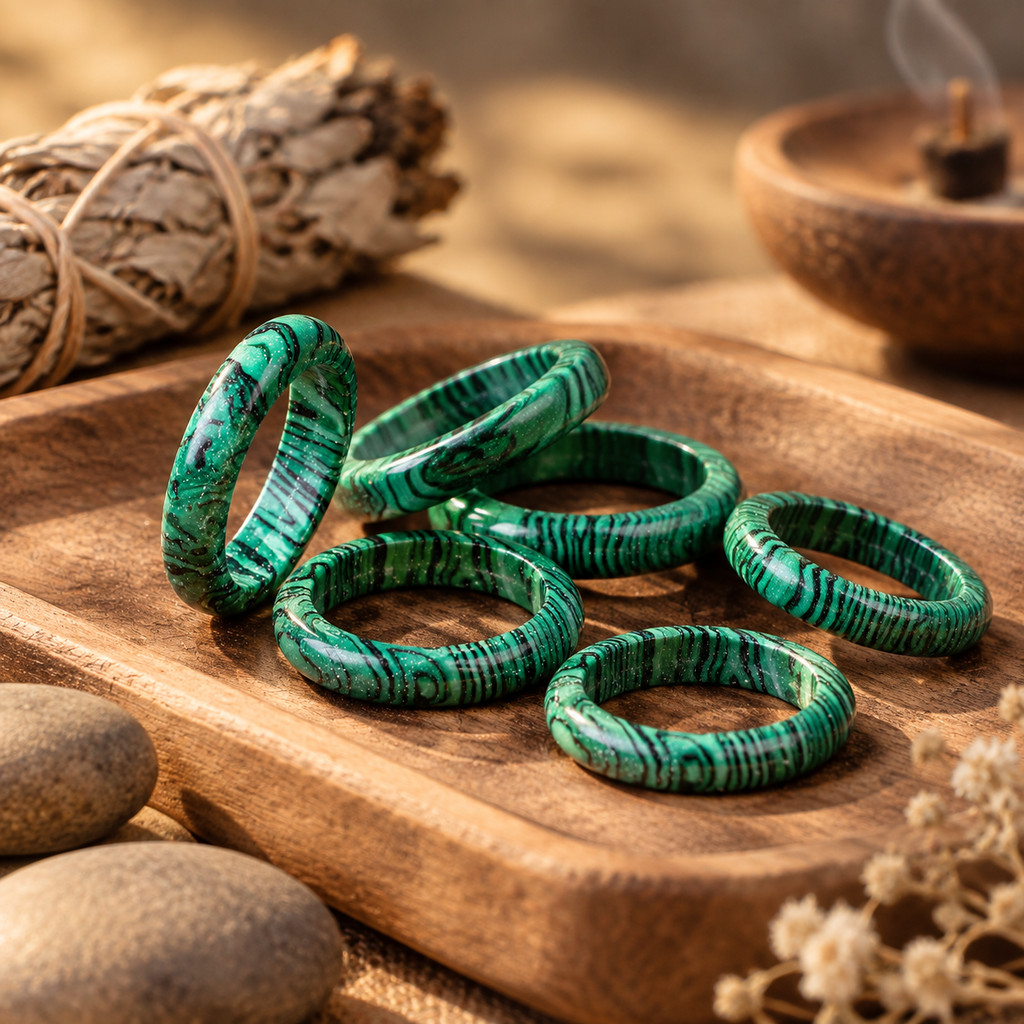 Women's Natural Malachite Stackable Ring, Elegant Minimalist